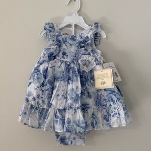 Laura Ashley Blue Floral Print Dress 6-9 months